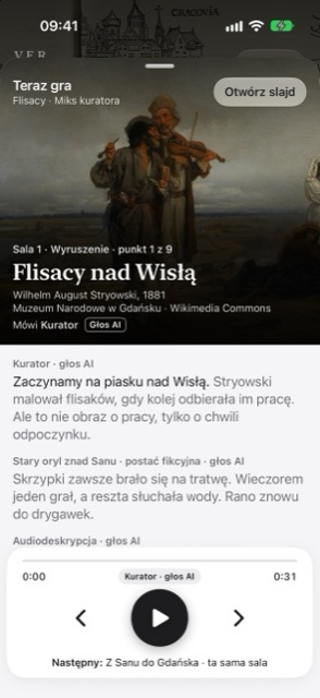 Odtwarzacz z opowieścią kuratora o obrazie Flisacy nad Wisłą