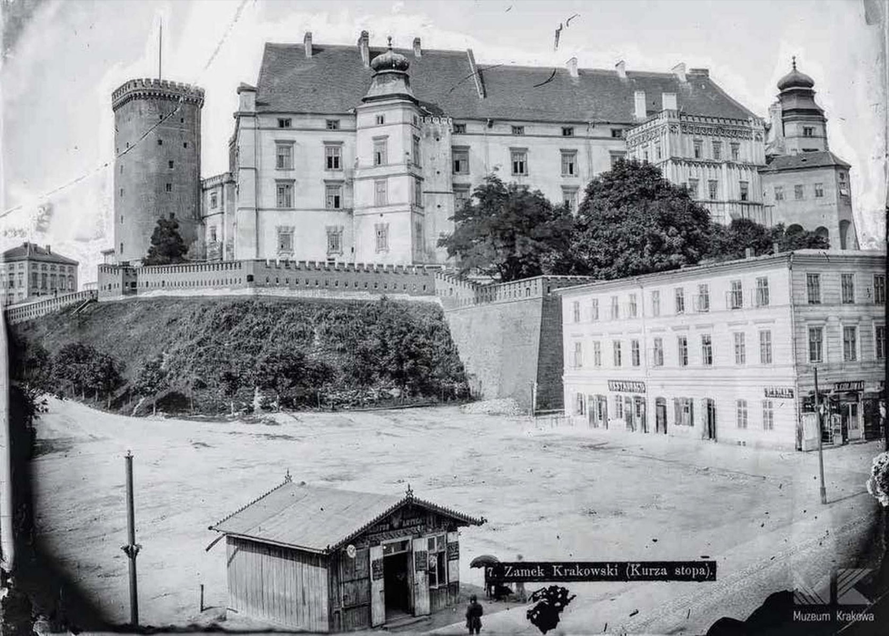 Wawel około 1870 roku, widziany od strony kamienicy Dębno.